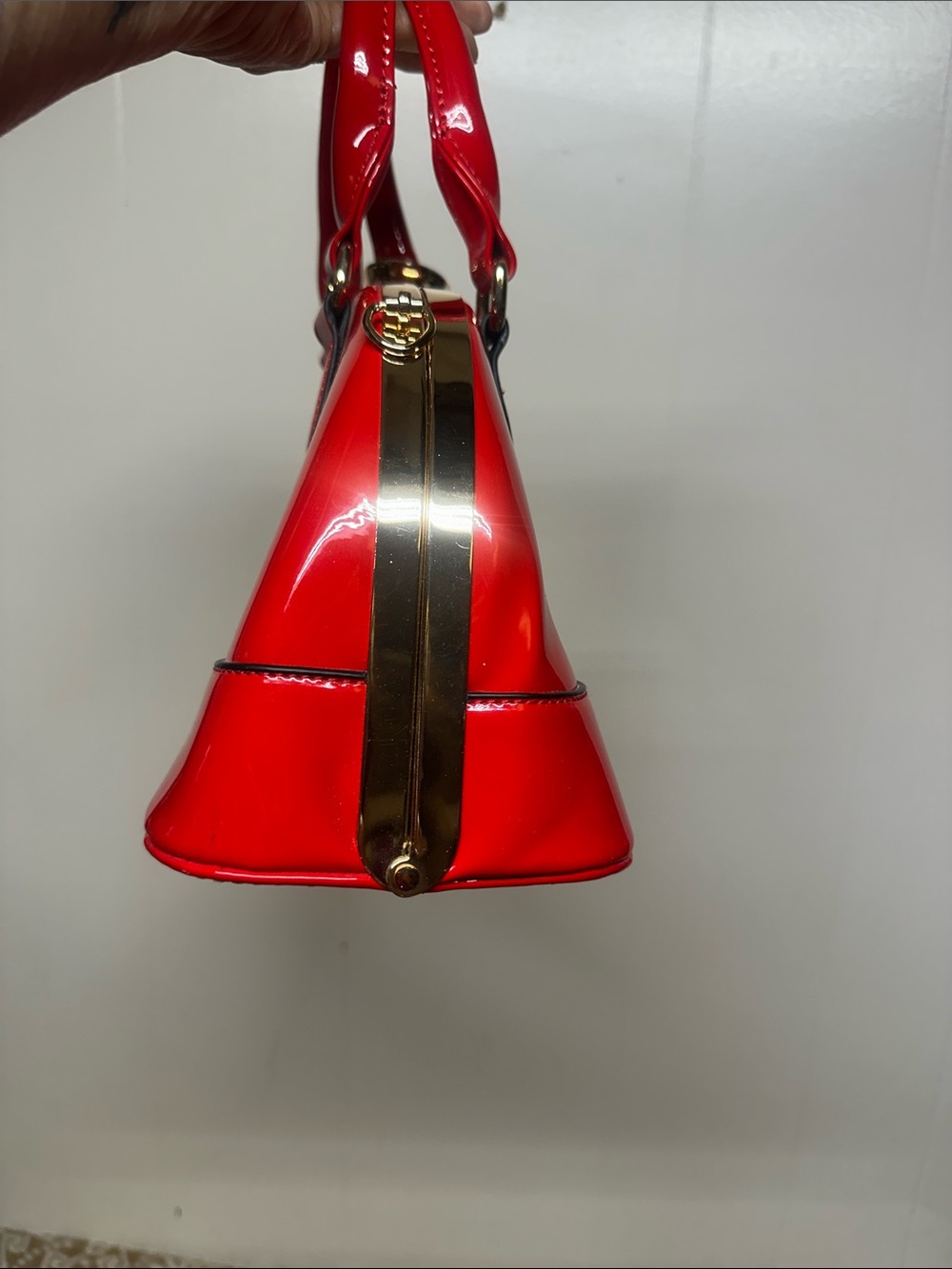 Red Patent Dome Satchel Handbag - Picture 4 of 13